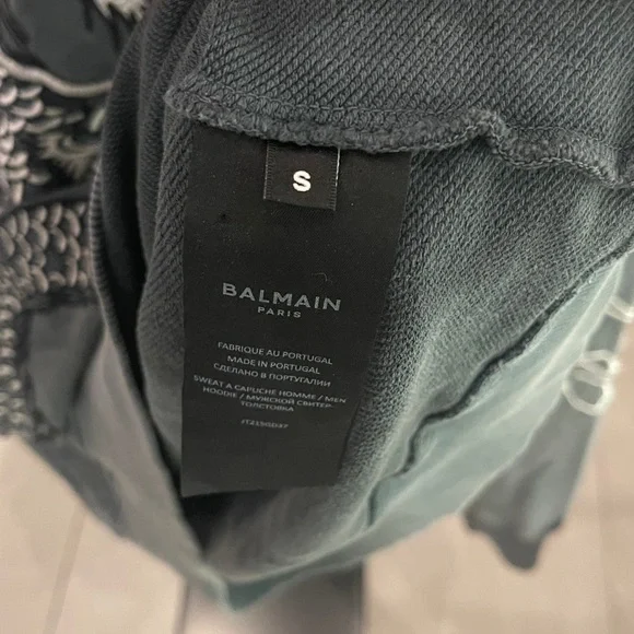 Balmain Charcoal Distressed Hoodie- Embroidered Dragon Design/ COA - Unisex - Picture 6 of 8